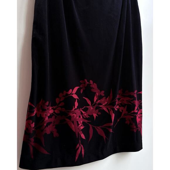 LOFT Floral Velvet Midi Skirt Black Red Holiday Whimsigoth Dark Romantic Fairy M - Picture 8 of 11